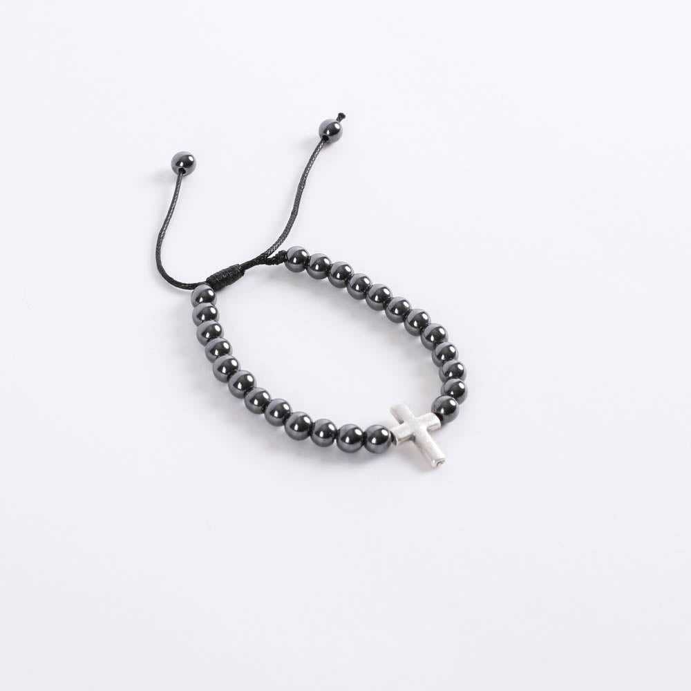 BRACELET CROSS HEMATITE ADJUSTABLE