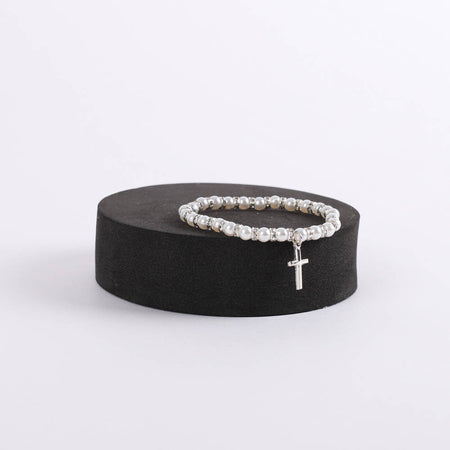 BRACELET BABY PEARL STRETCH CROSS STERLING 5"