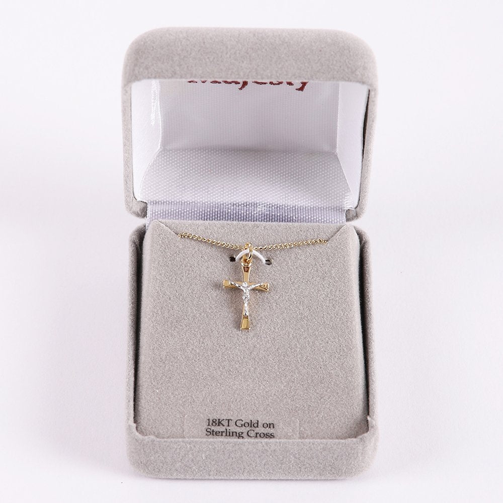 NECKLACE CRUCIFIX GOLD OVER STERLING 2 TONE 18"