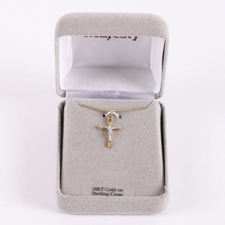 NECKLACE CRUCIFIX GOLD OVER STERLING 2 TONE 18"