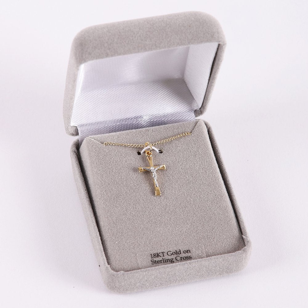 NECKLACE CRUCIFIX GOLD OVER STERLING 2 TONE 18"