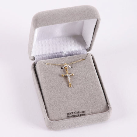 NECKLACE CRUCIFIX GOLD OVER STERLING 2 TONE 18"
