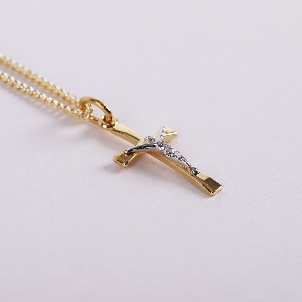 NECKLACE CRUCIFIX GOLD OVER STERLING 2 TONE 18"