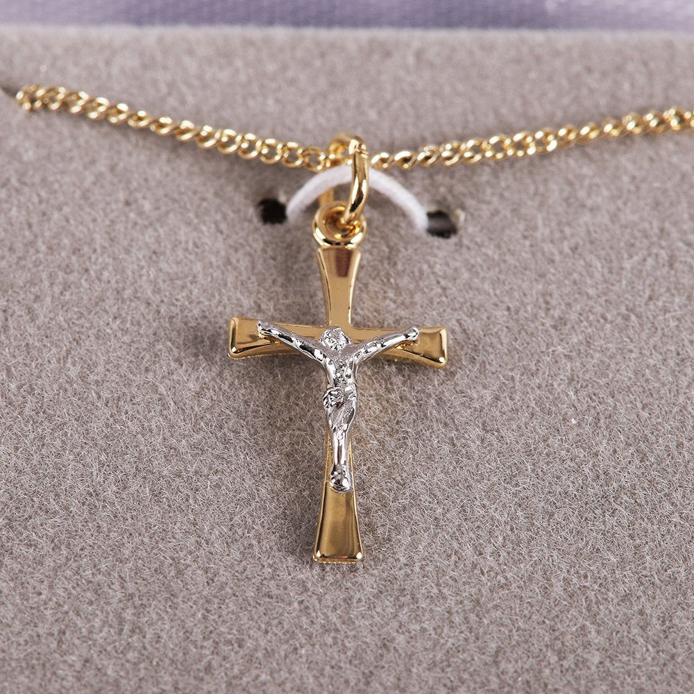 NECKLACE CRUCIFIX GOLD OVER STERLING 2 TONE 18"