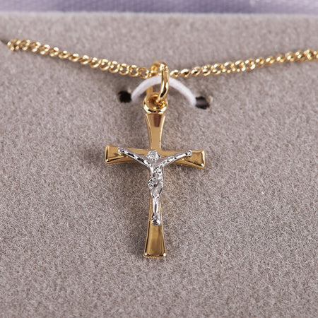 NECKLACE CRUCIFIX GOLD OVER STERLING 2 TONE 18"