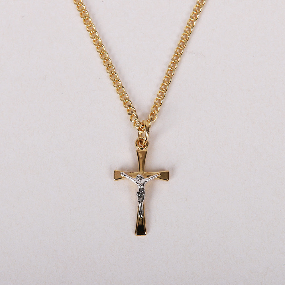 NECKLACE CRUCIFIX GOLD OVER STERLING 2 TONE 18"