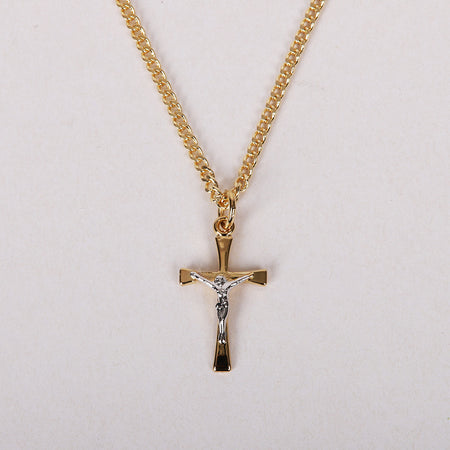 NECKLACE CRUCIFIX GOLD OVER STERLING 2 TONE 18"