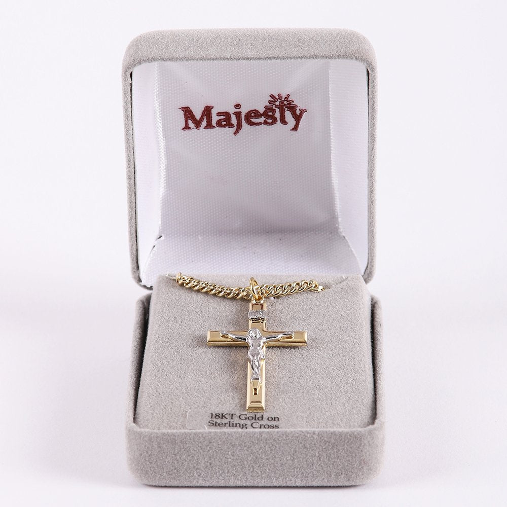 NECKLACE CRUCIFIX GOLD CROSS WITH INSCRIPTION WITH SILVER CHRIST 24"