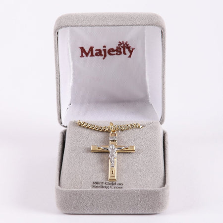NECKLACE CRUCIFIX GOLD CROSS WITH INSCRIPTION WITH SILVER CHRIST 24"