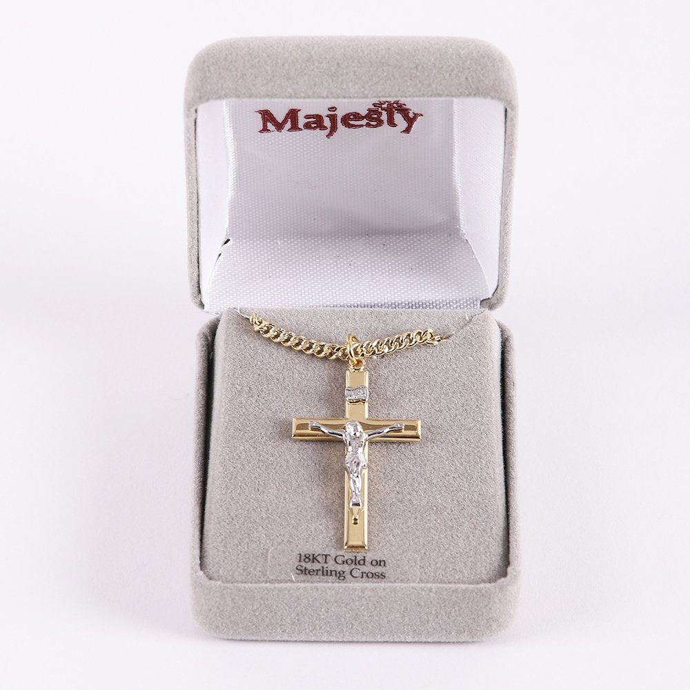 NECKLACE CRUCIFIX GOLD CROSS WITH INSCRIPTION WITH SILVER CHRIST 24"