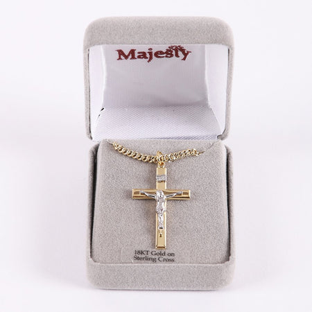 NECKLACE CRUCIFIX GOLD CROSS WITH INSCRIPTION WITH SILVER CHRIST 24"