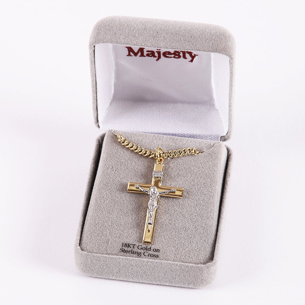NECKLACE CRUCIFIX GOLD CROSS WITH INSCRIPTION WITH SILVER CHRIST 24"