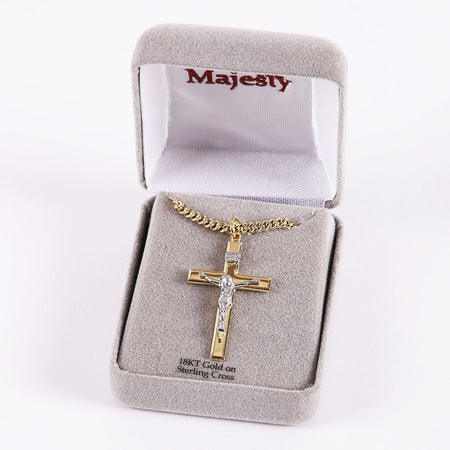 NECKLACE CRUCIFIX GOLD CROSS WITH INSCRIPTION WITH SILVER CHRIST 24"