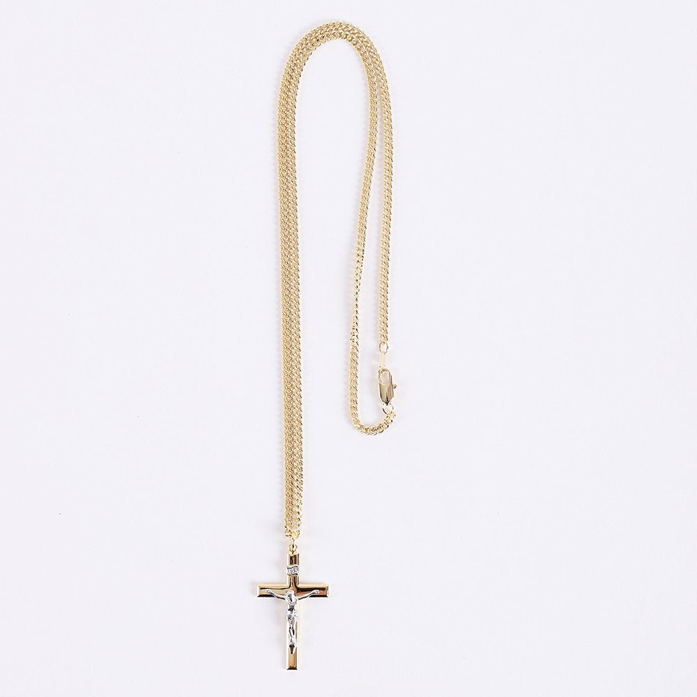 NECKLACE CRUCIFIX GOLD CROSS WITH INSCRIPTION WITH SILVER CHRIST 24"