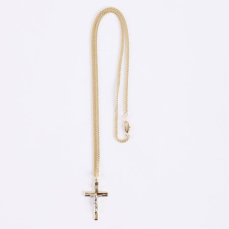 NECKLACE CRUCIFIX GOLD CROSS WITH INSCRIPTION WITH SILVER CHRIST 24"