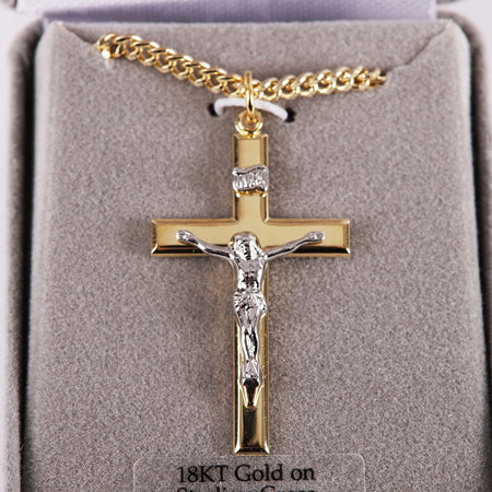 NECKLACE CRUCIFIX GOLD CROSS WITH INSCRIPTION WITH SILVER CHRIST 24"
