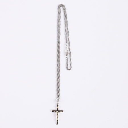 NECKLACE CRUCIFIX SILVER CROSS WITH INSCRIPTION WITH GOLD CHRIST 24"
