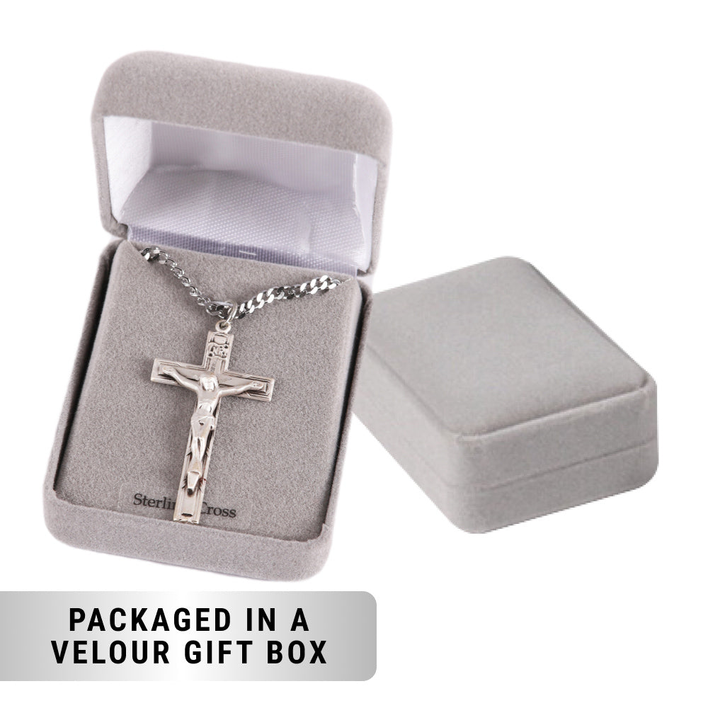 NECKLACE CRUCIFIX STERLING MED 24"
