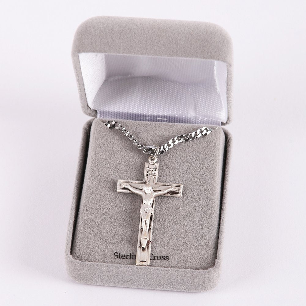 NECKLACE CRUCIFIX STERLING MED 24"