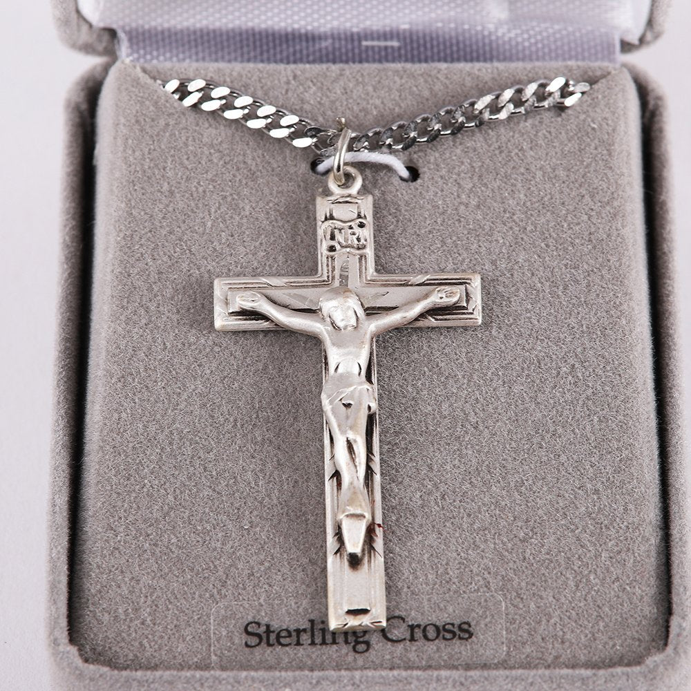 NECKLACE CRUCIFIX STERLING MED 24"