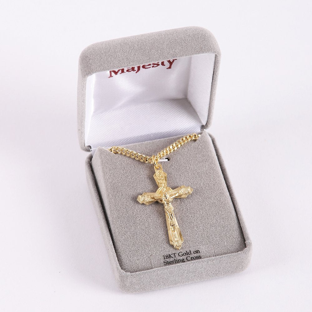 NECKLACE CRUCIFIX LAYERED GOLD OVER STERLING 24"