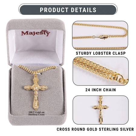 NECKLACE CRUCIFIX LAYERED GOLD OVER STERLING 24"