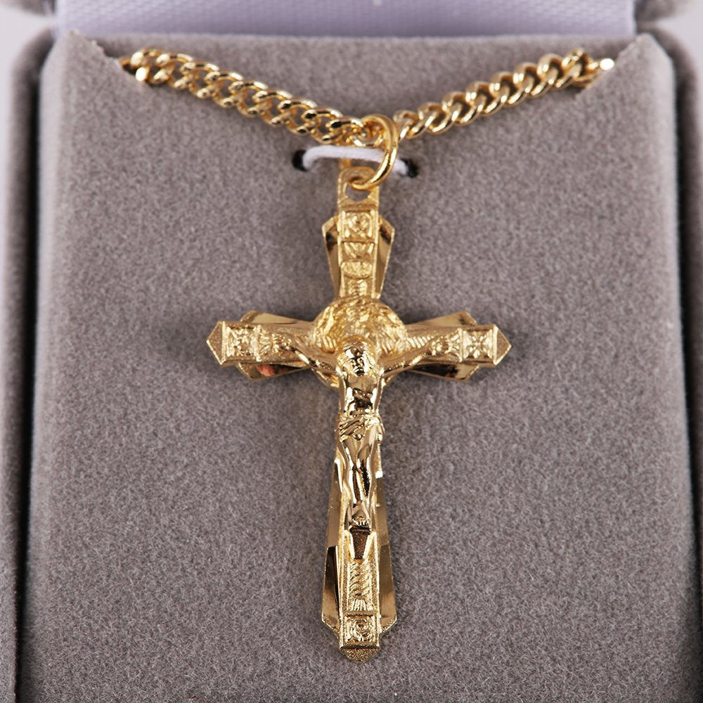 NECKLACE CRUCIFIX LAYERED GOLD OVER STERLING 24"