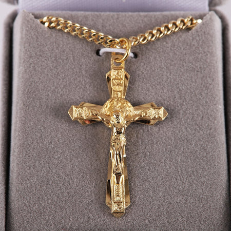 NECKLACE CRUCIFIX LAYERED GOLD OVER STERLING 24"