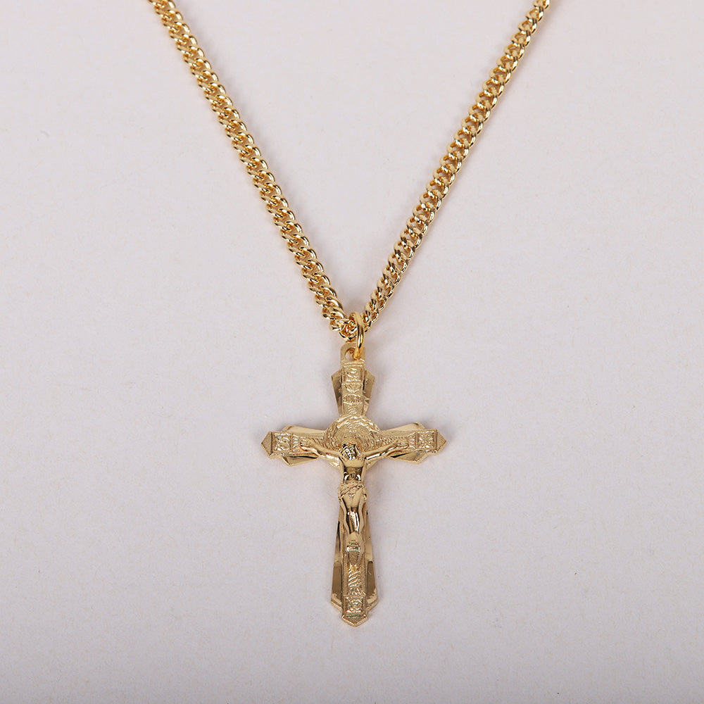 NECKLACE CRUCIFIX LAYERED GOLD OVER STERLING 24"