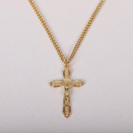 NECKLACE CRUCIFIX LAYERED GOLD OVER STERLING 24"