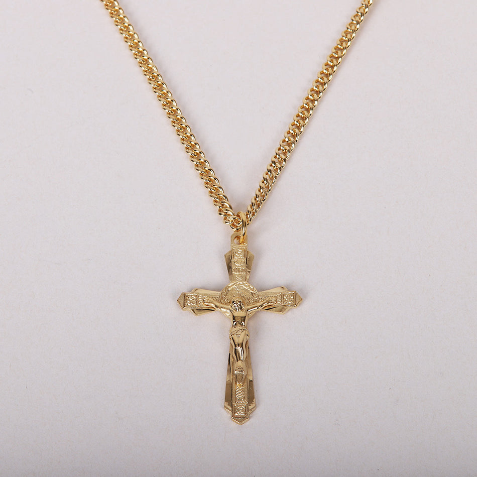 NECKLACE CRUCIFIX LAYERED GOLD OVER STERLING 24"