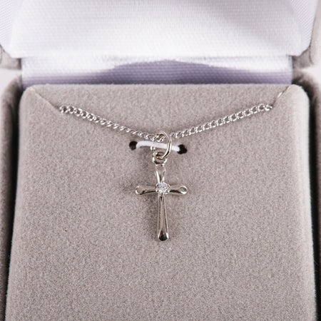 NECKLACE SMALL CROSS JEWEL SS 16-18"