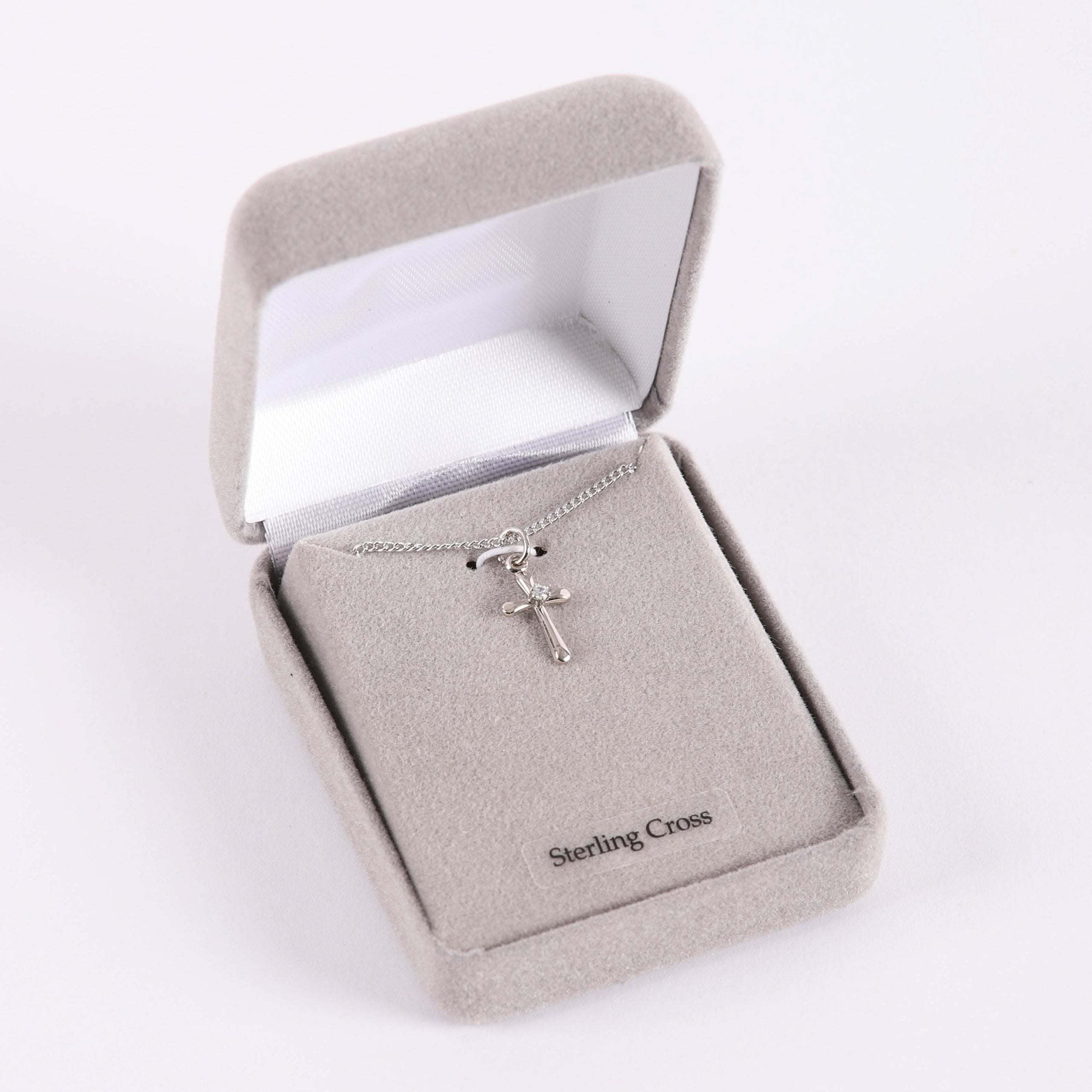 NECKLACE SMALL CROSS JEWEL SS 16-18"