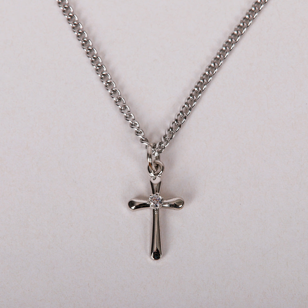 NECKLACE SMALL CROSS JEWEL SS 16-18"