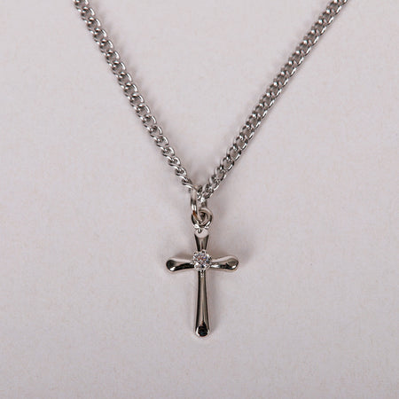 NECKLACE SMALL CROSS JEWEL SS 16-18"