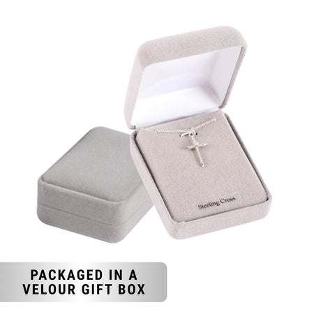 NECKLACE CROSS STONE SS 16-18" PLATINUM PLATED BRASS CHAIN