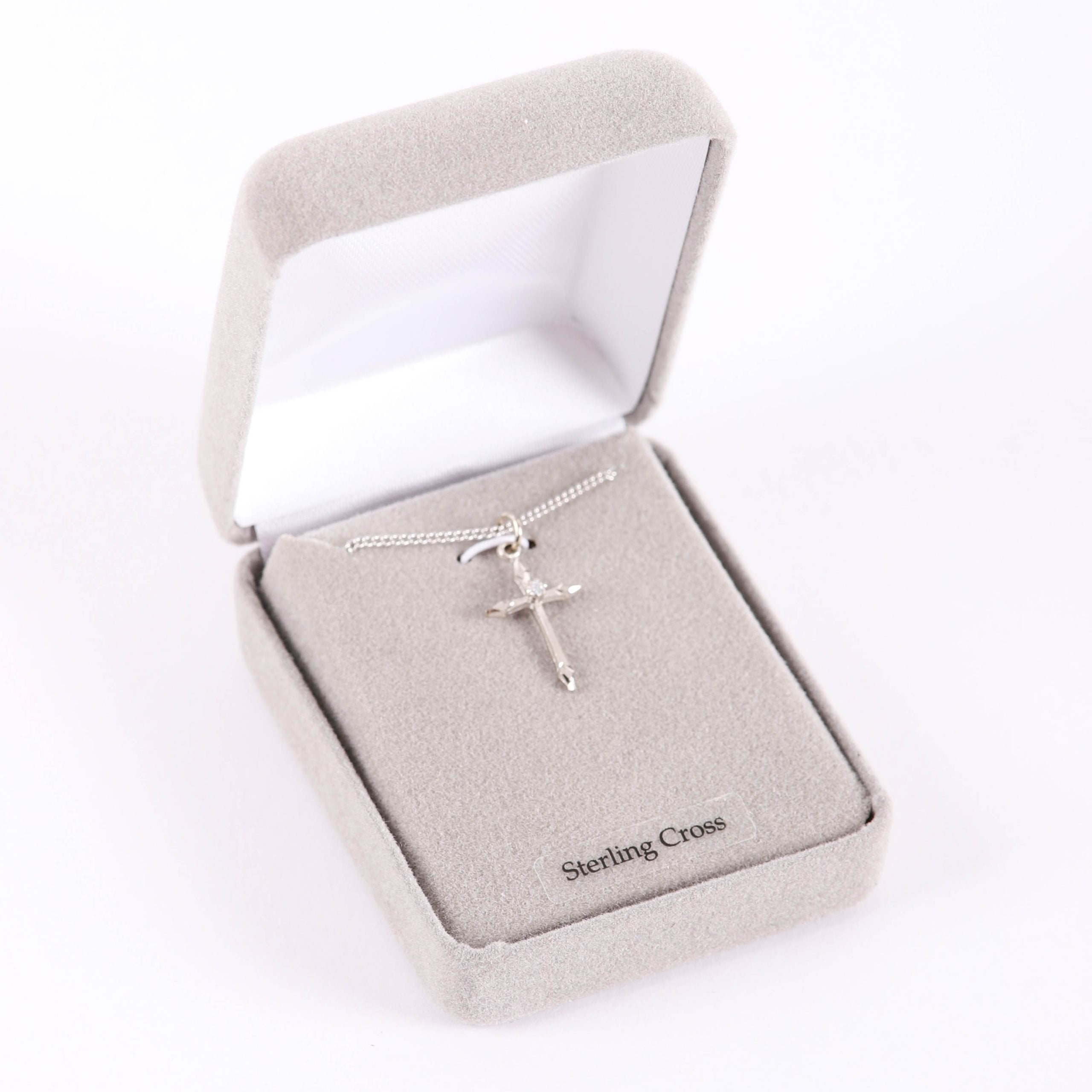 NECKLACE CROSS STONE SS 16-18" PLATINUM PLATED BRASS CHAIN