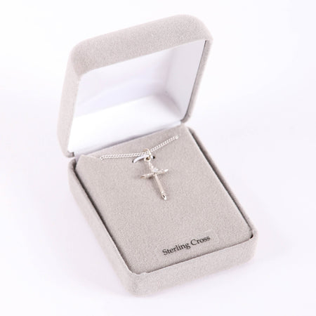 NECKLACE CROSS STONE SS 16-18" PLATINUM PLATED BRASS CHAIN