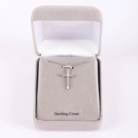 NECKLACE CROSS STONE SS 16-18" PLATINUM PLATED BRASS CHAIN