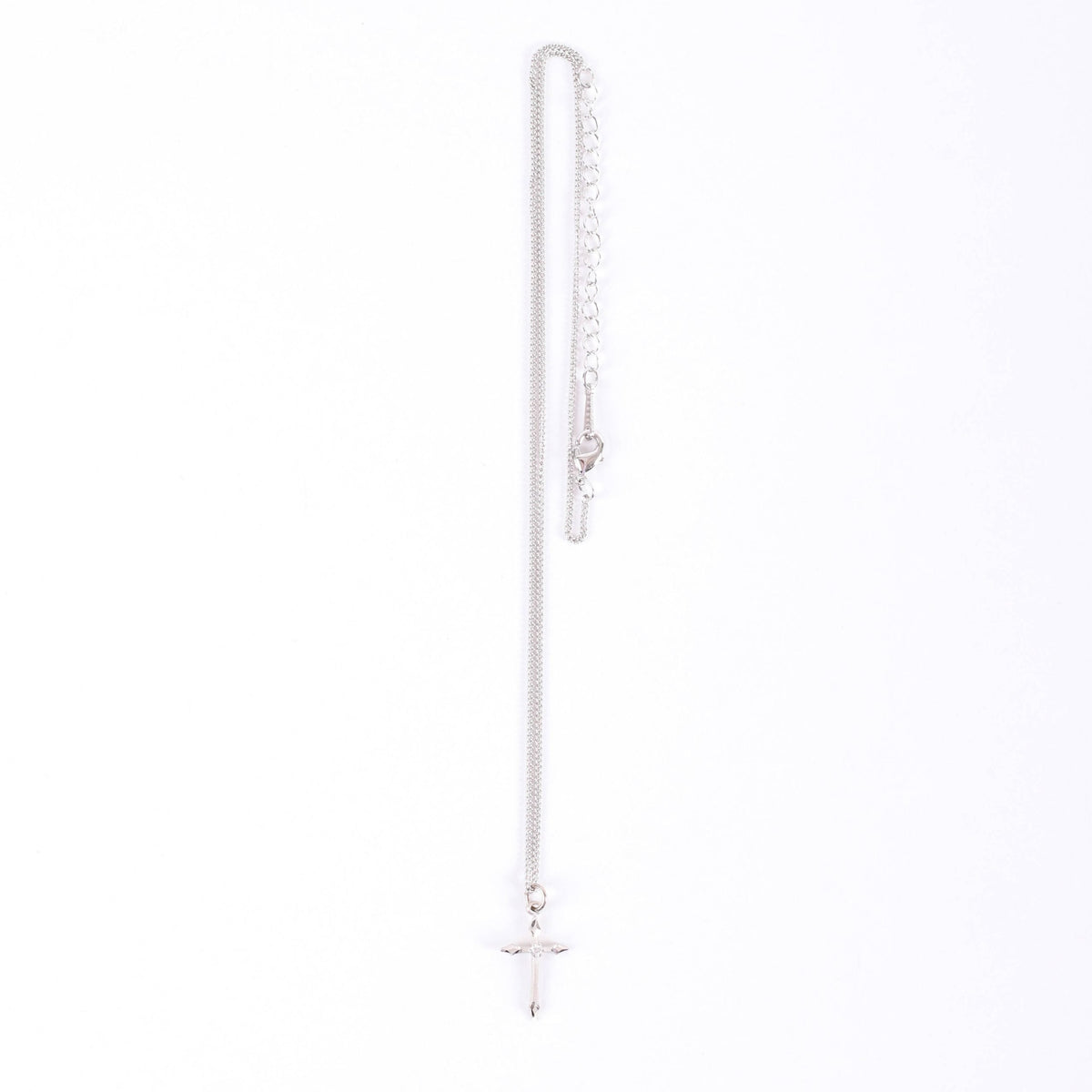 NECKLACE CROSS STONE SS 16-18" PLATINUM PLATED BRASS CHAIN