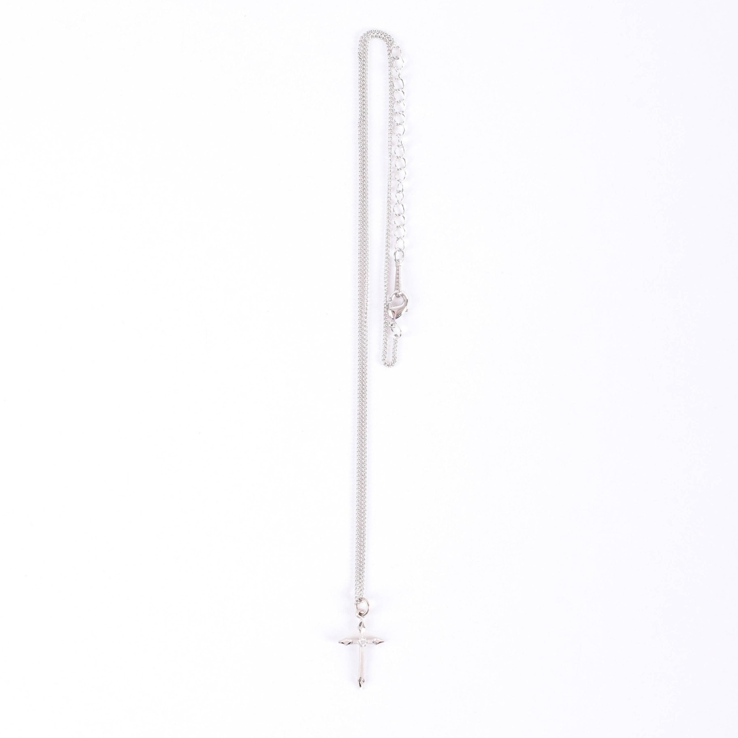 NECKLACE CROSS STONE SS 16-18" PLATINUM PLATED BRASS CHAIN
