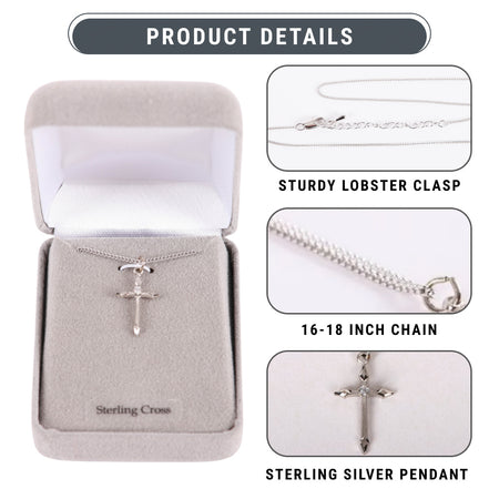 NECKLACE CROSS STONE SS 16-18" PLATINUM PLATED BRASS CHAIN