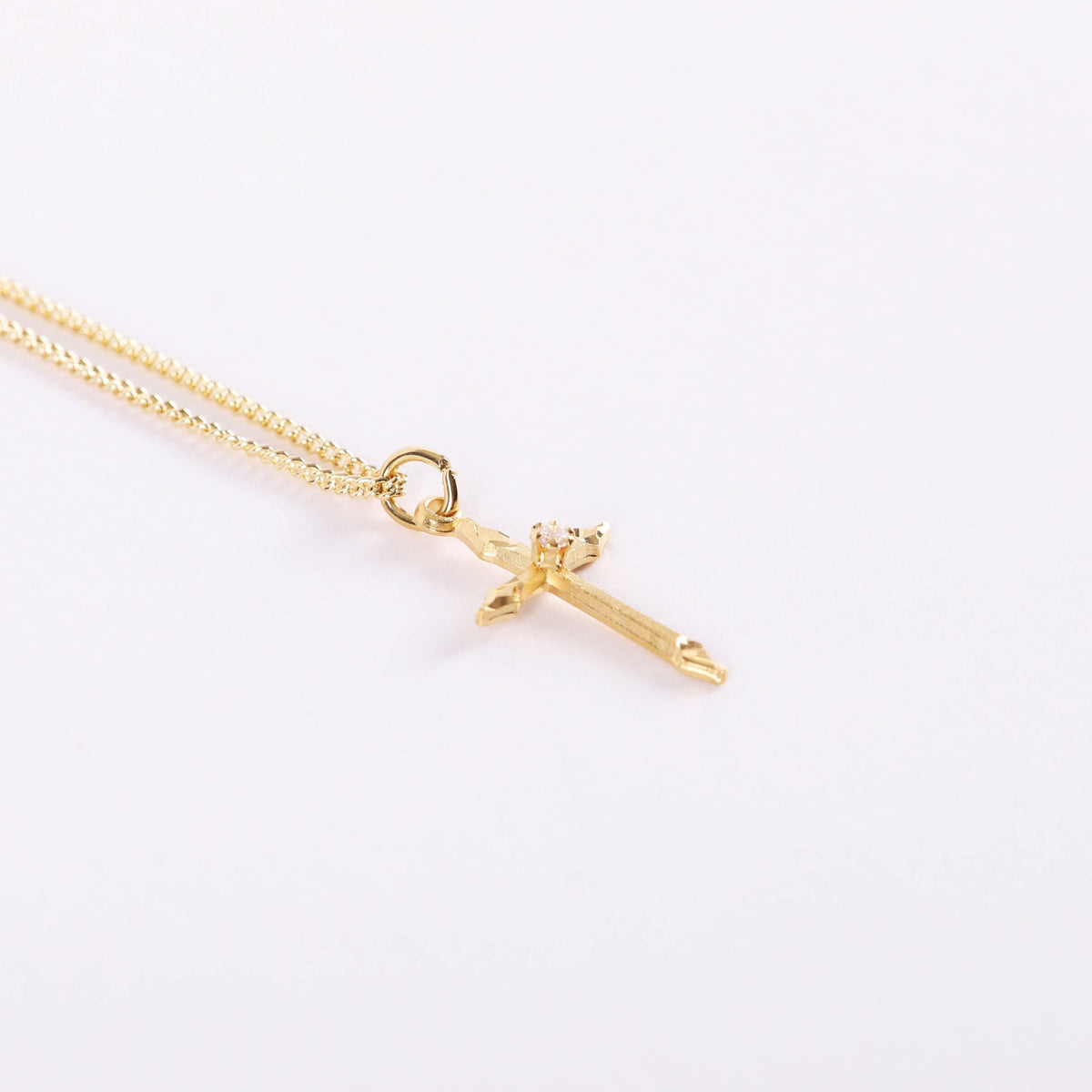 NECKLACE CROSS STONE GOLD OVER SS 16-18" GOLD PLATED BRASS CHAIN