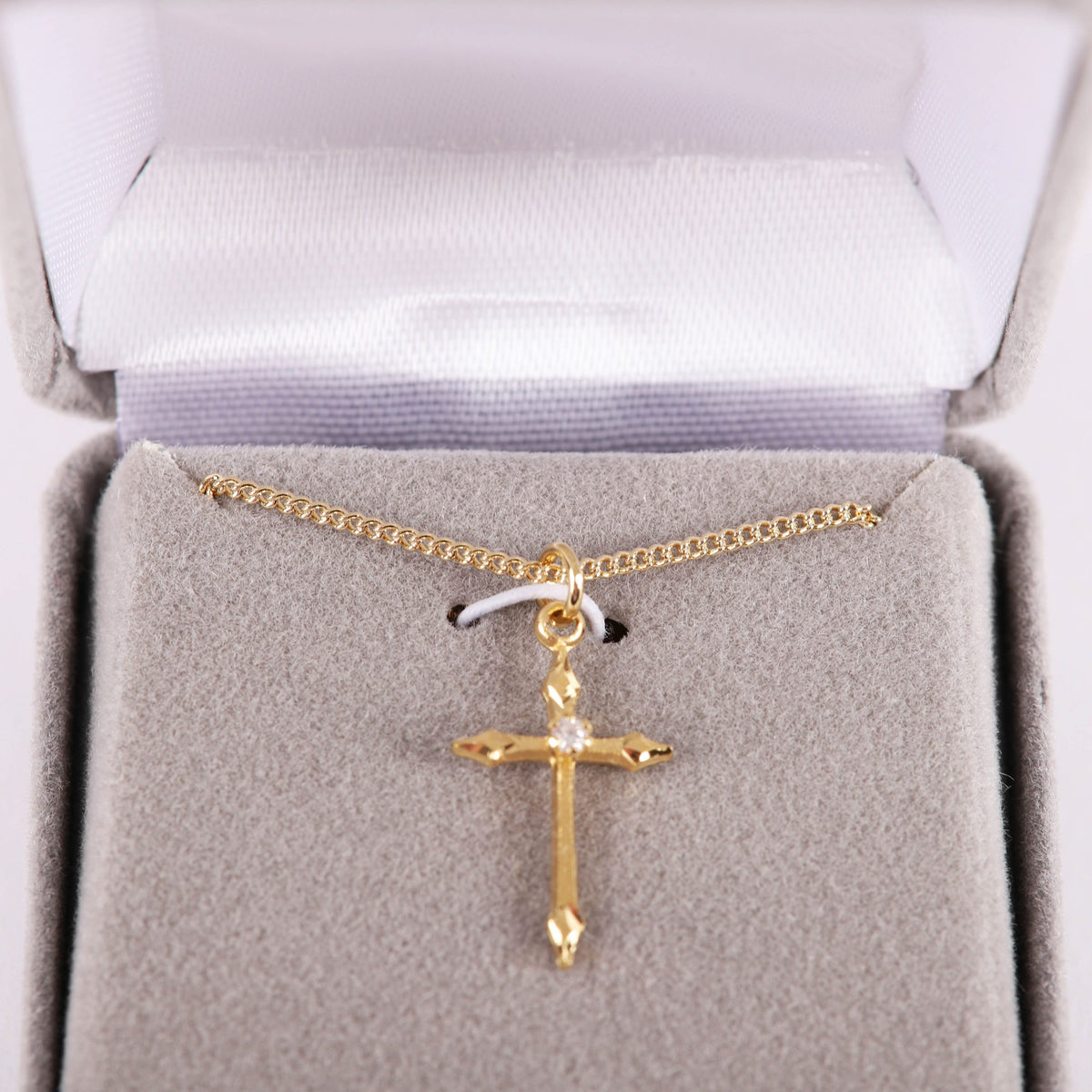 NECKLACE CROSS STONE GOLD OVER SS 16-18" GOLD PLATED BRASS CHAIN