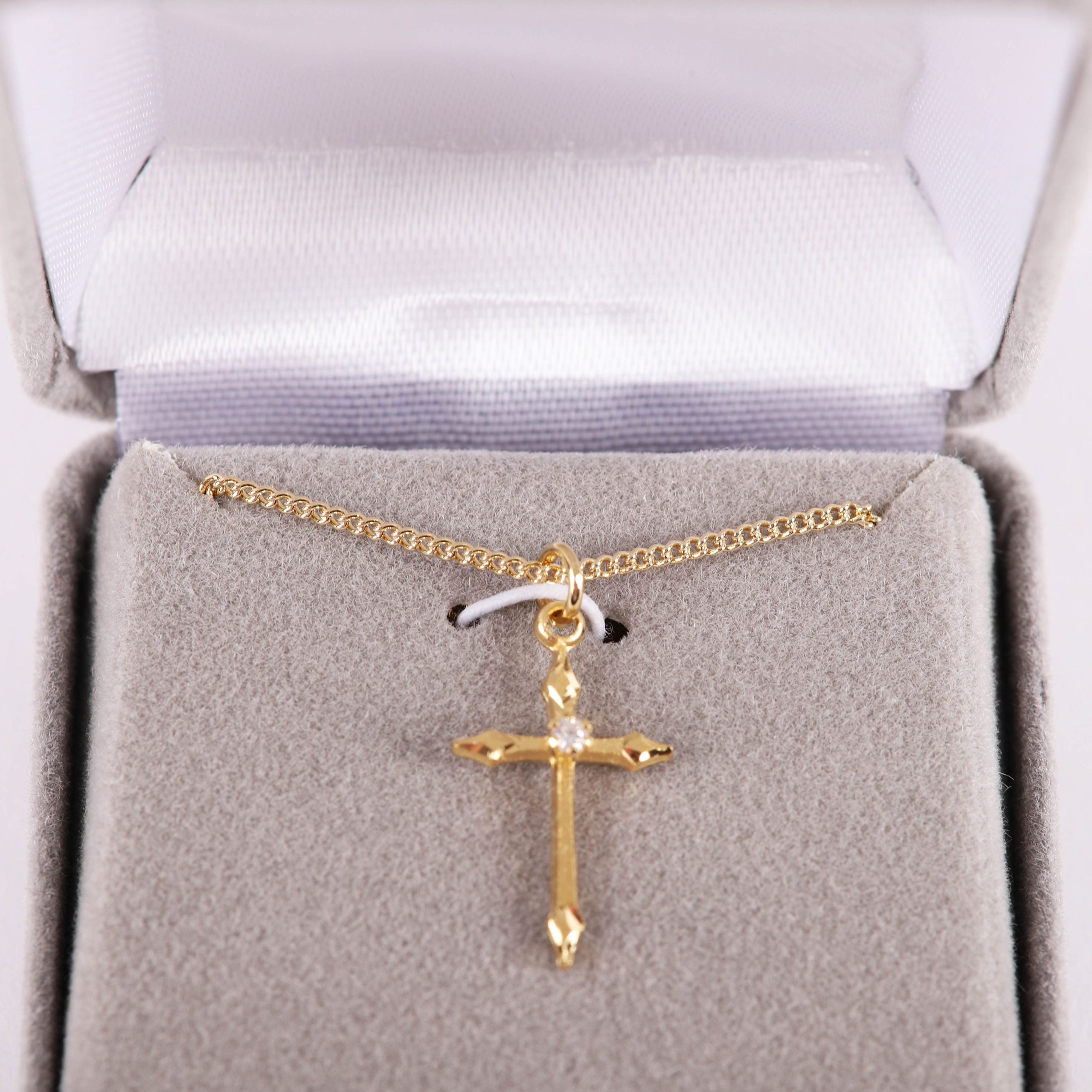 NECKLACE CROSS STONE GOLD OVER SS 16-18" GOLD PLATED BRASS CHAIN