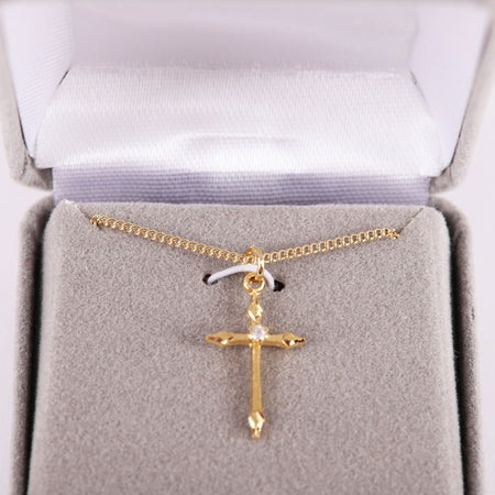NECKLACE CROSS STONE GOLD OVER SS 16-18" GOLD PLATED BRASS CHAIN