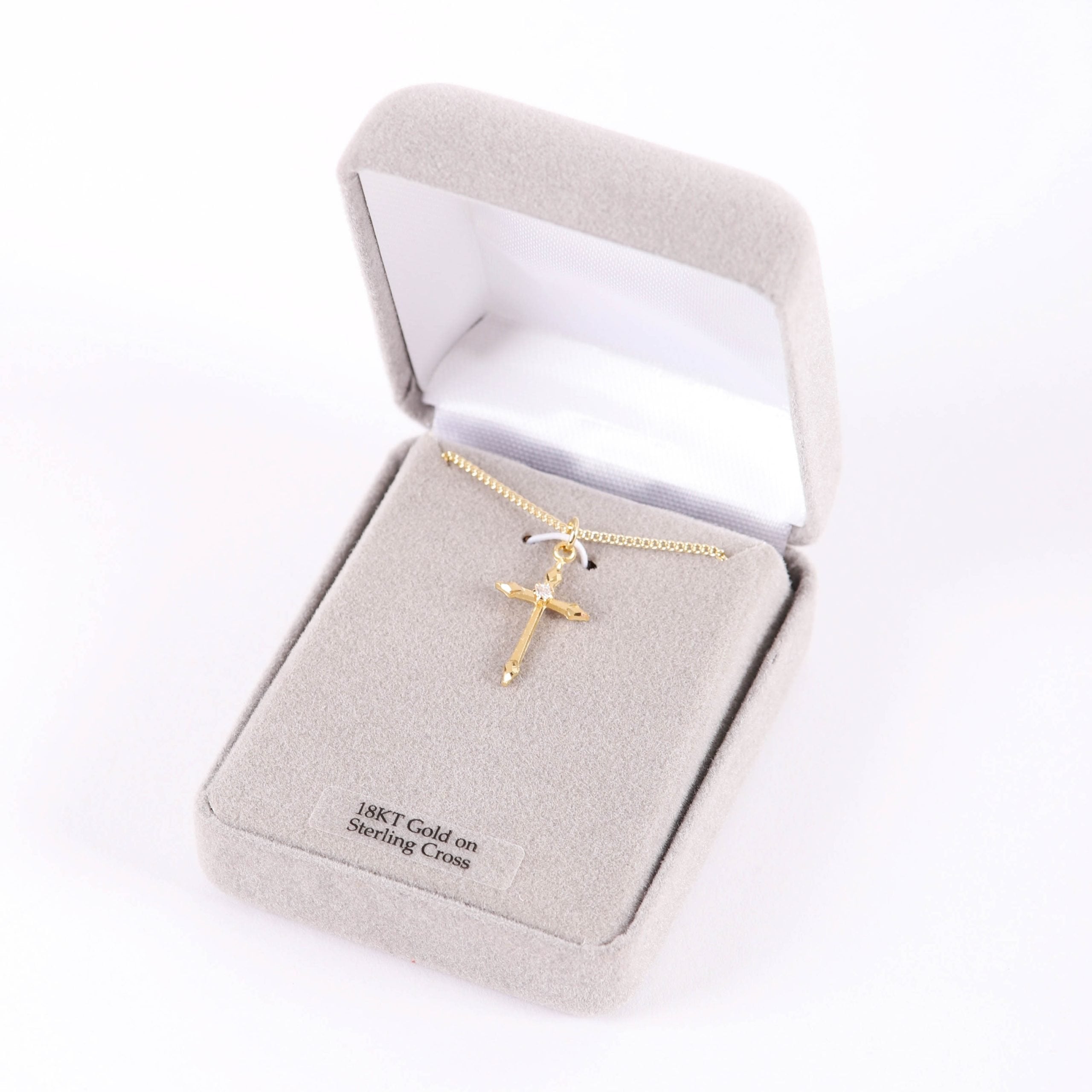 NECKLACE CROSS STONE GOLD OVER SS 16-18" GOLD PLATED BRASS CHAIN
