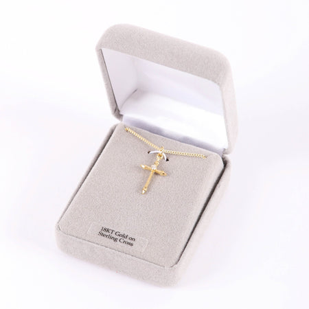 NECKLACE CROSS STONE GOLD OVER SS 16-18" GOLD PLATED BRASS CHAIN