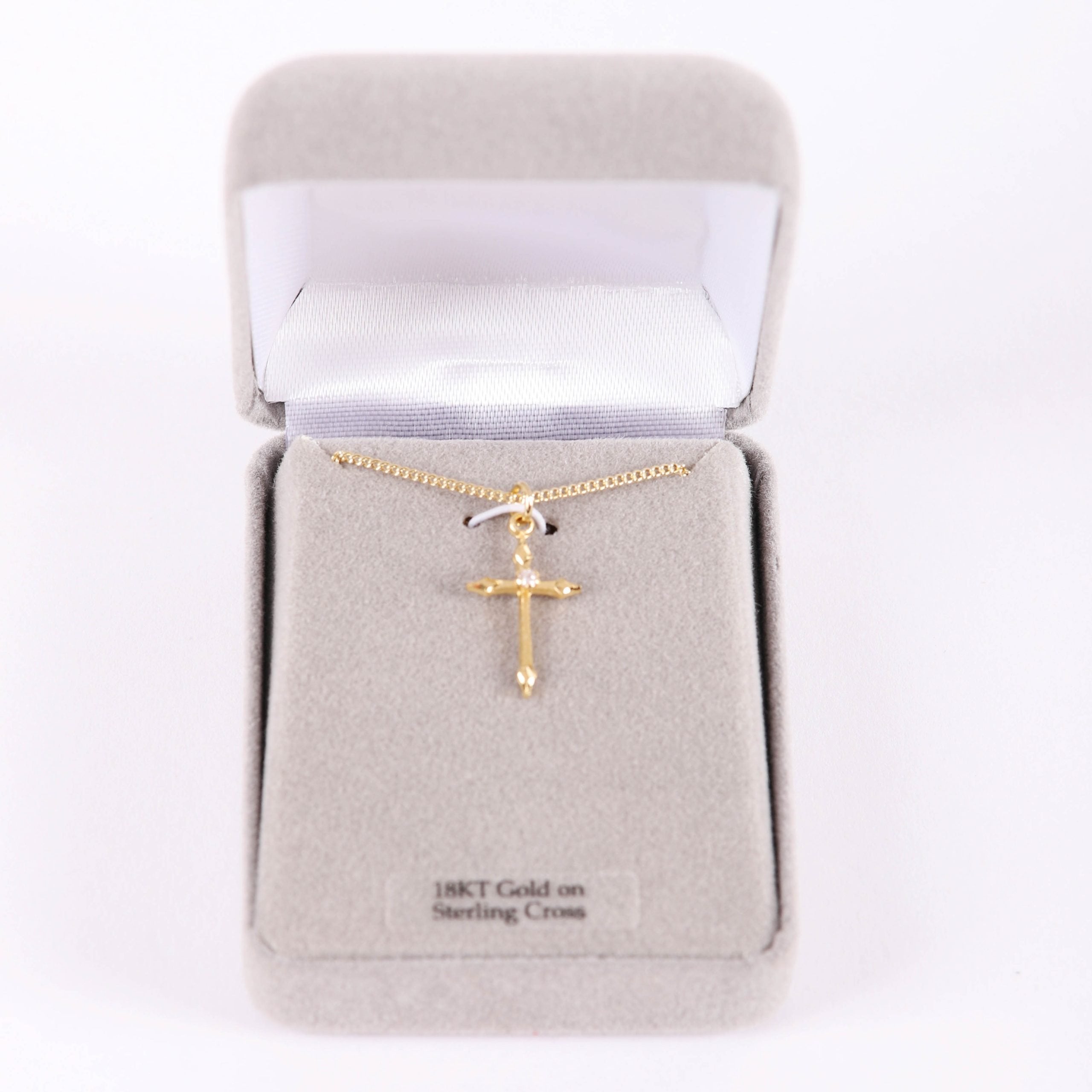 NECKLACE CROSS STONE GOLD OVER SS 16-18" GOLD PLATED BRASS CHAIN