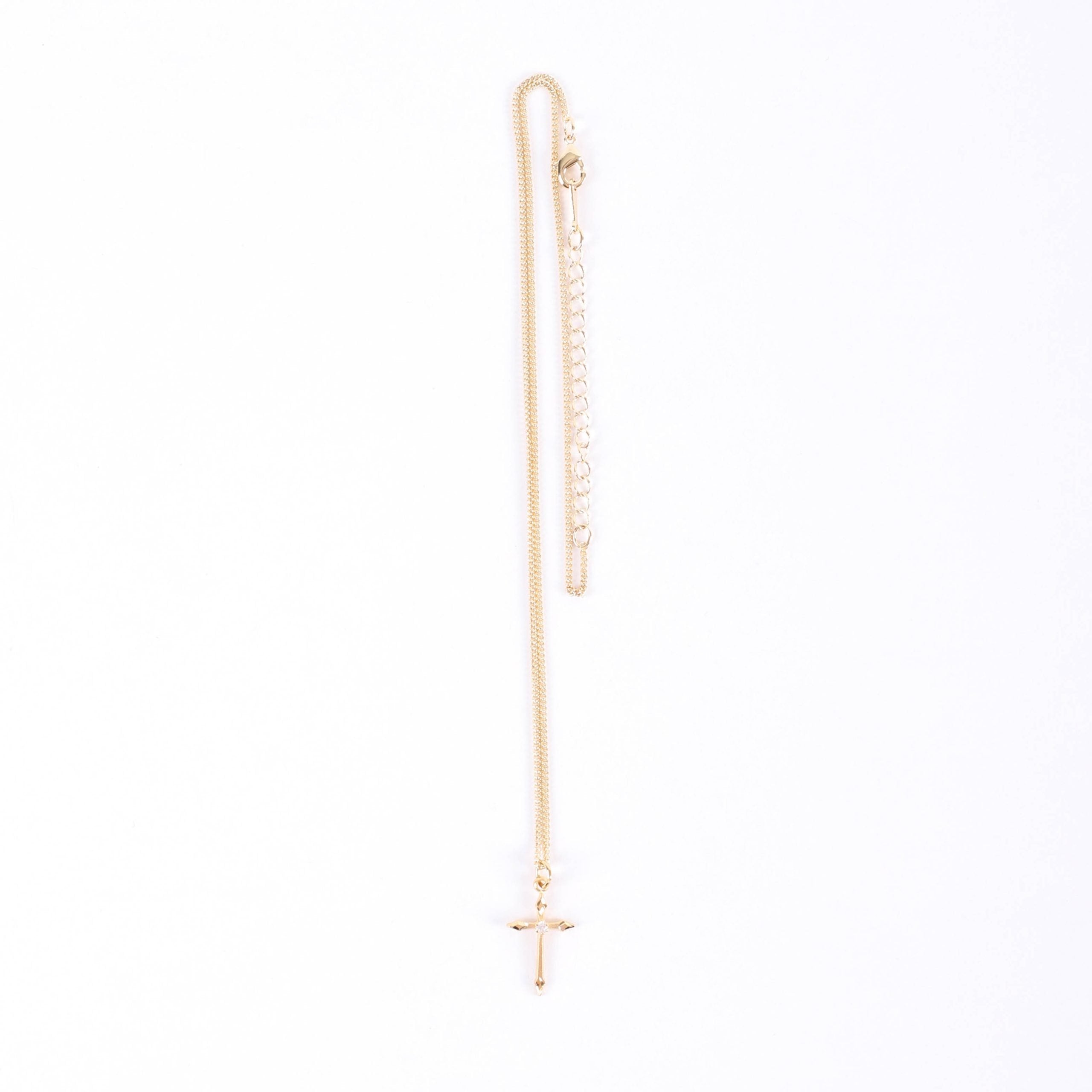 NECKLACE CROSS STONE GOLD OVER SS 16-18" GOLD PLATED BRASS CHAIN